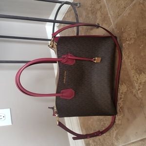 Raspberry/Brown Michael Kors Tote